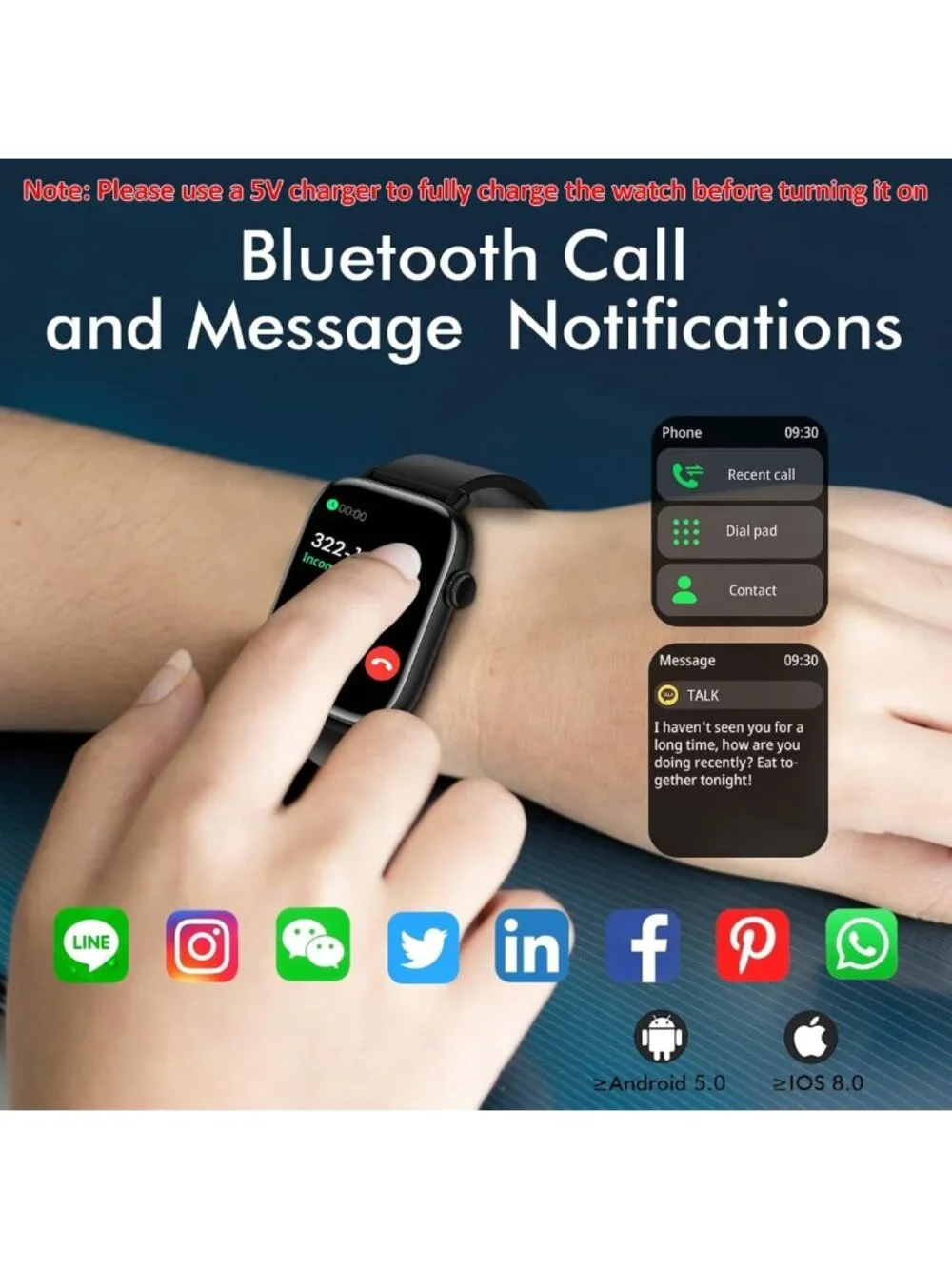 Waterproof Fitness Smart Watch, 1.9” Tracker with Call Function, Heart Rate